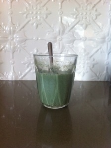 Green powder drink - in milk - believe it or not is is quite ok like this